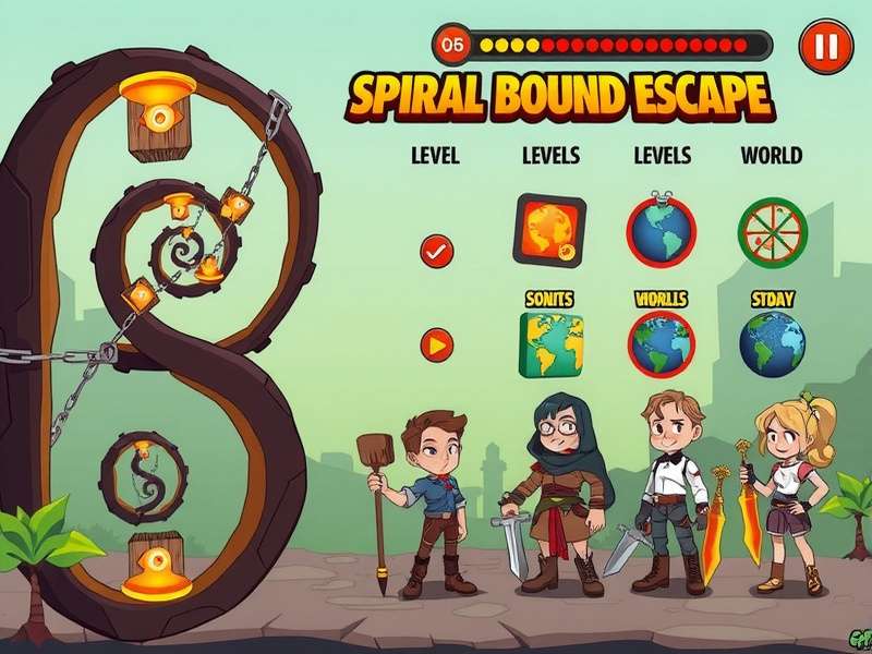 Spiral Bound Escape level selection screen showing different worlds