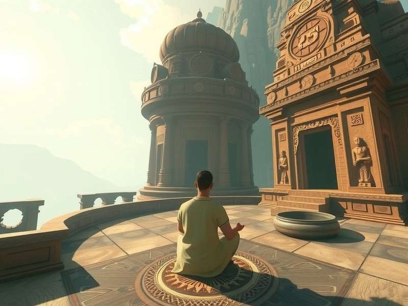 Spiritual Temple Voyage VR gameplay showing ancient temple exploration