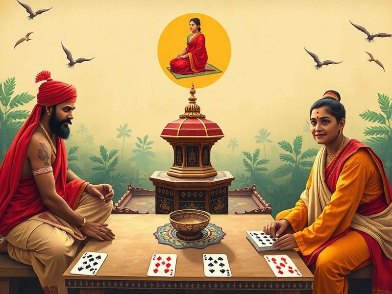 Traditional Assamese artwork depicting card games