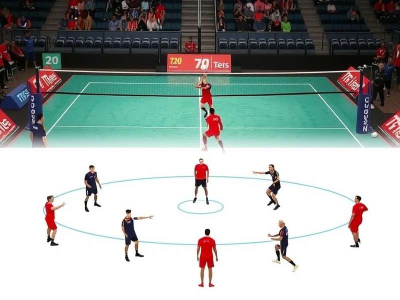 Diagram explaining T20 Volley Arena court dimensions and player positions