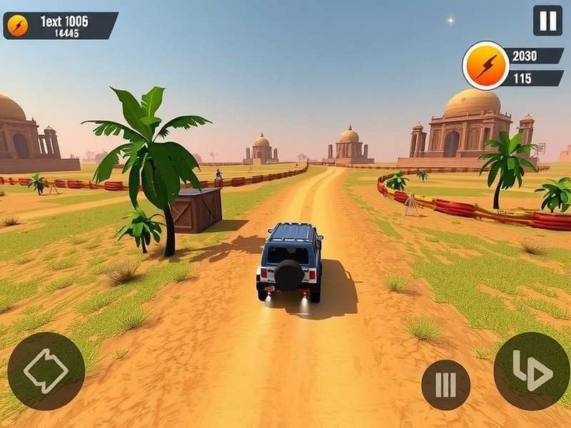 Desi Rally Fury gameplay screenshot showing Indian landscape
