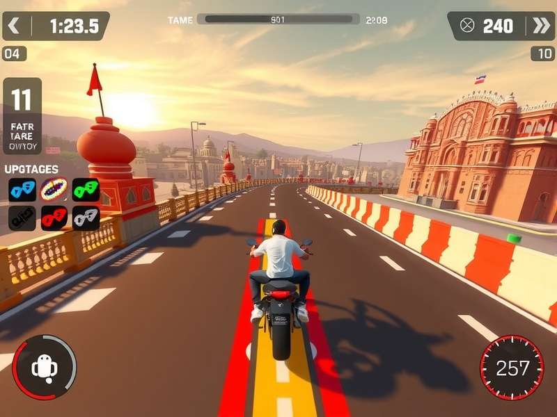 Rangoli Racer gameplay screenshot showing vibrant Indian-themed racetrack