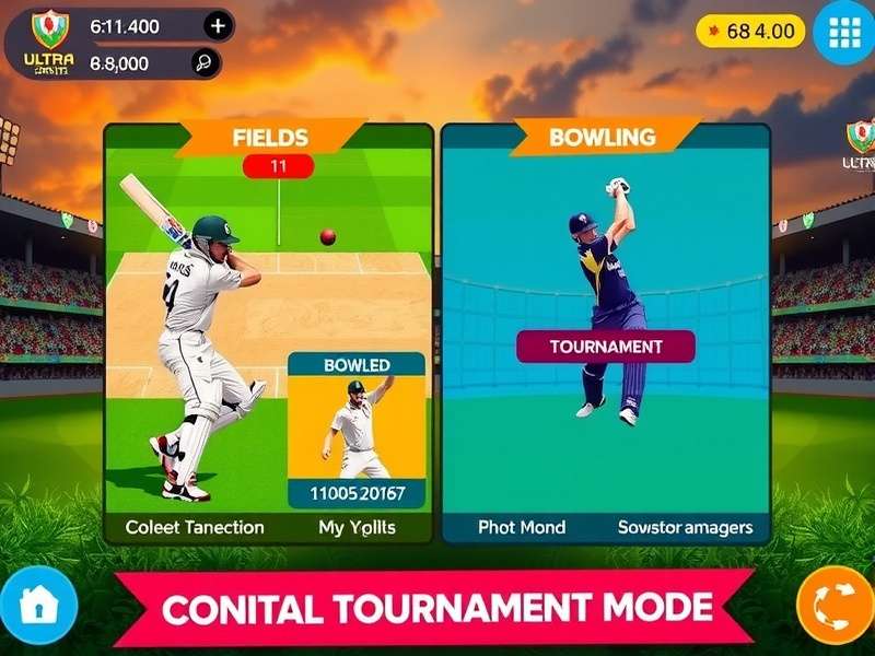Ultra Cricket Mania gameplay screenshot showing batting interface