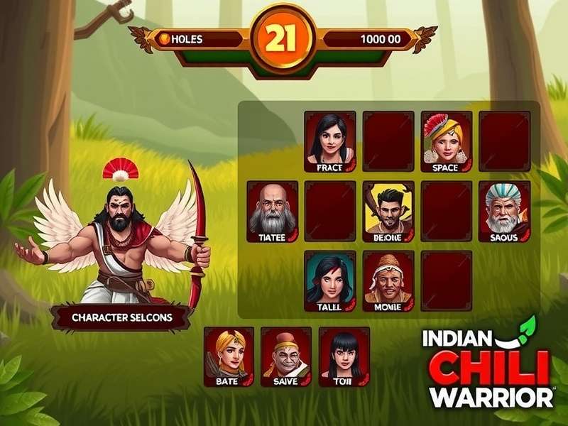 Character selection screen showing various Indian Chilli Warrior heroes