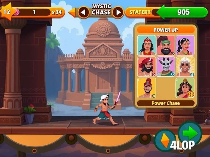 Mystic Temple Chase gameplay showing character running through ancient temple