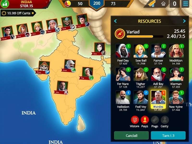 India Dominator Battle gameplay screenshot showing strategic map and character selection