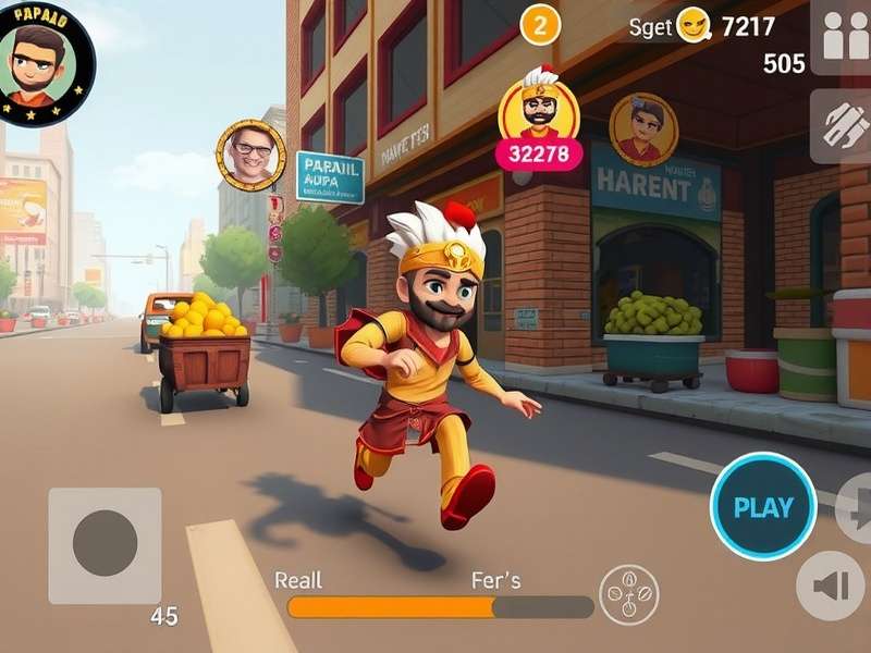 Papad Dynamic Dasher gameplay screenshot showing character running through Indian market
