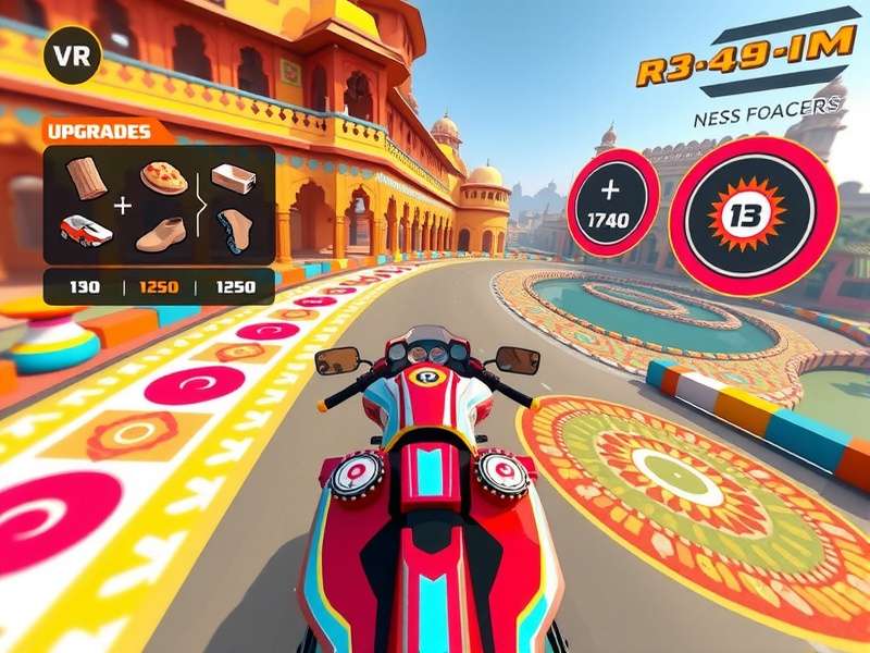 Concept art for Rangoli Racer VR mode showing immersive racing experience