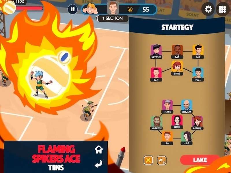 Flaming Spikers Ace gameplay screenshot showing intense volleyball action
