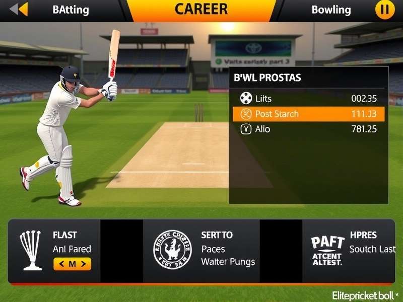 Elite Cricket Bolt career mode progression screen