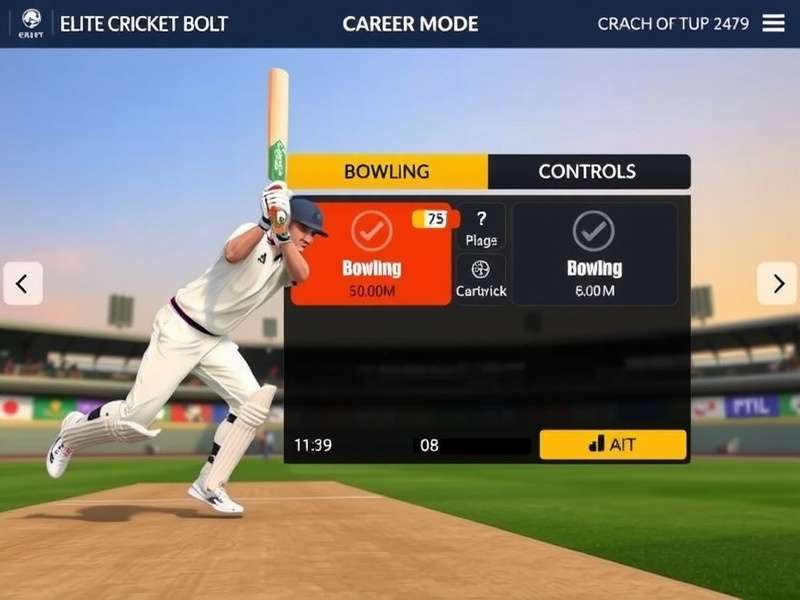 Elite Cricket Bolt gameplay screenshot showing batting interface
