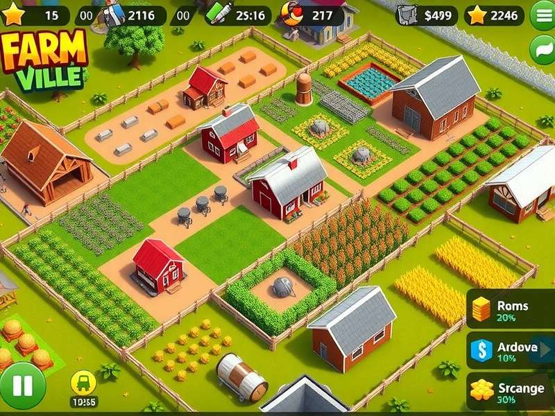 Advanced farm layout in Farm Ville Power Harvest showing optimized field organization
