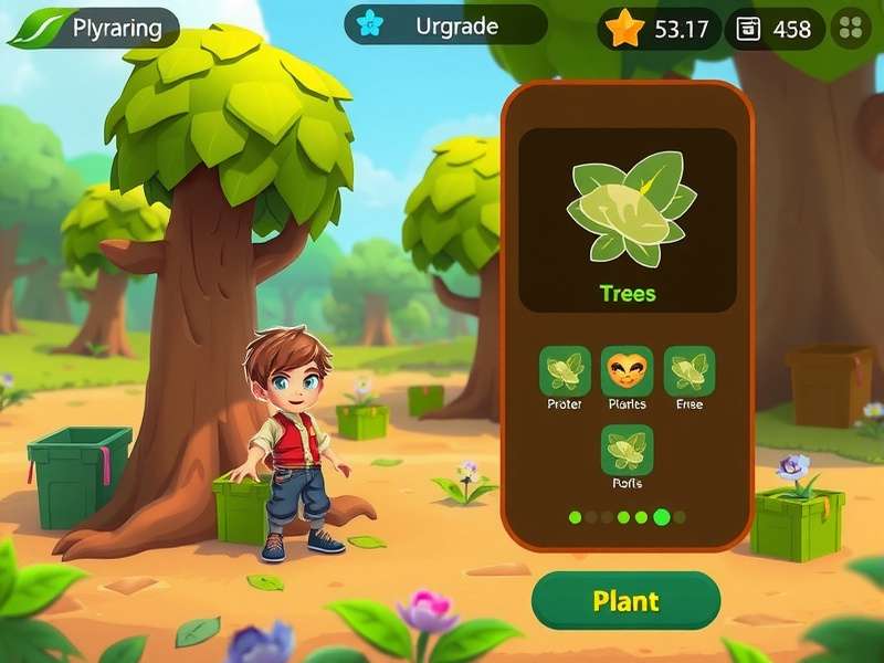 Leafy Saviors gameplay screenshot showing character planting virtual trees