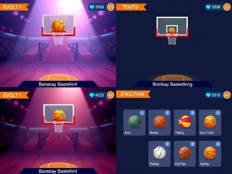 Bombay Basket King customization options showing different basketballs and courts
