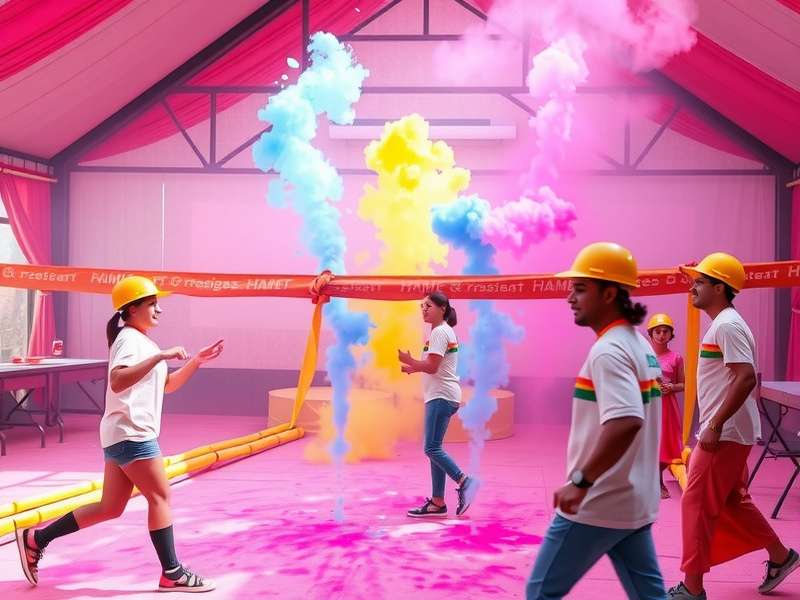 Holi Bash Dash gameplay showing participants engaged in colorful team activities
