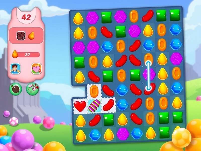 Tasty Candy Journey gameplay screenshot showing colorful candy pieces
