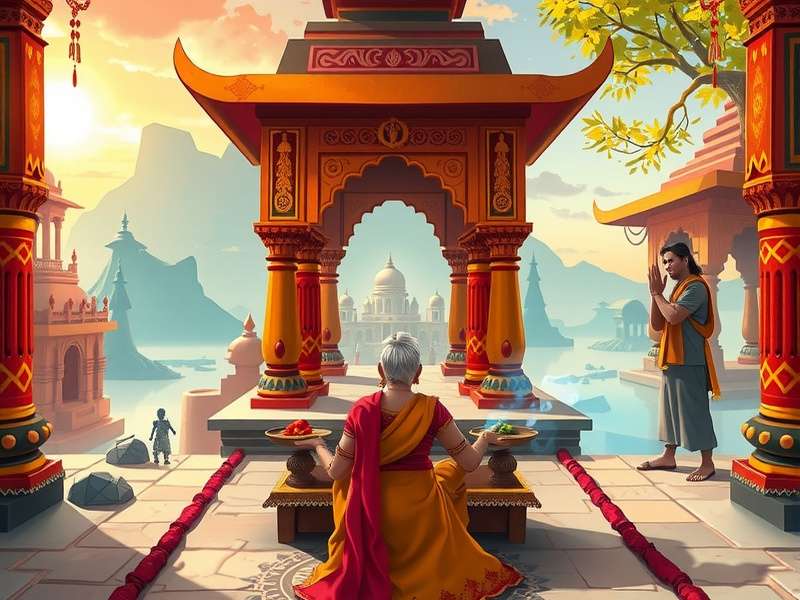 Sacred Journey Quest story scene with character meeting spiritual guide