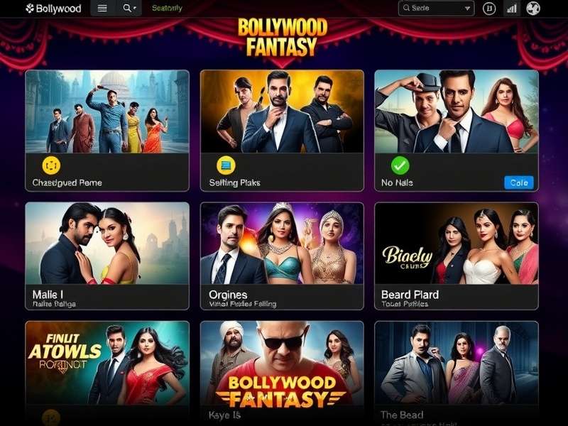 Bollywood Fantasy gameplay interface showing character selection and movie themes