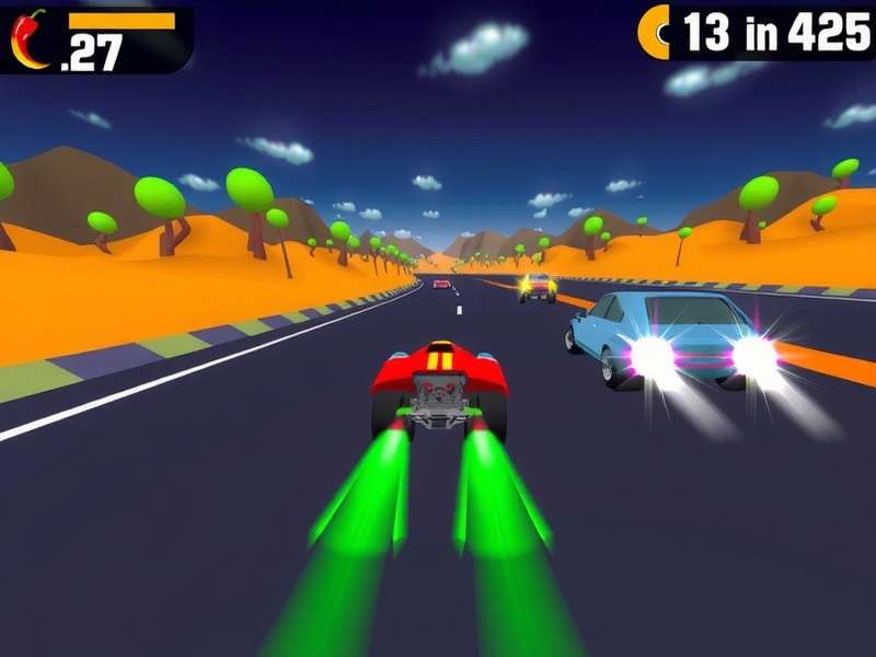 Turbo Pepper Storm gameplay screenshot showing high-speed racing action