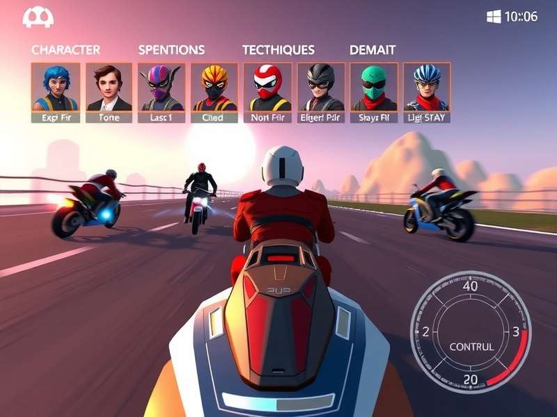 Radiant Rider character selection screen showing diverse racers