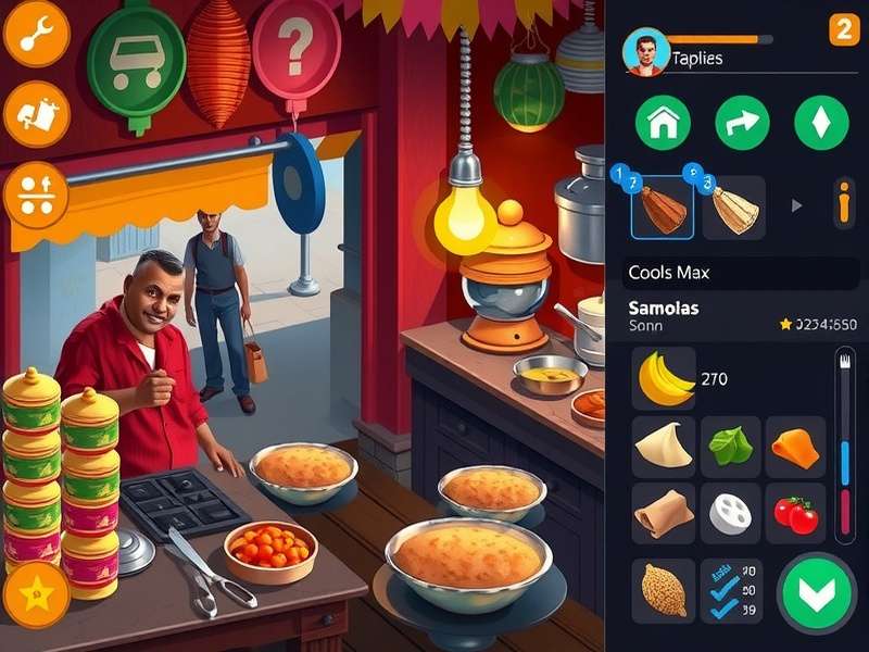 Samosas Splendid Trip gameplay screenshot showing vibrant Indian street market