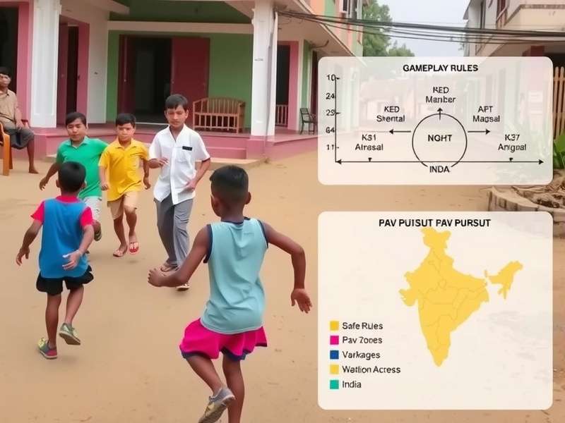 Children playing Pav Pursuit in a traditional Indian street setting