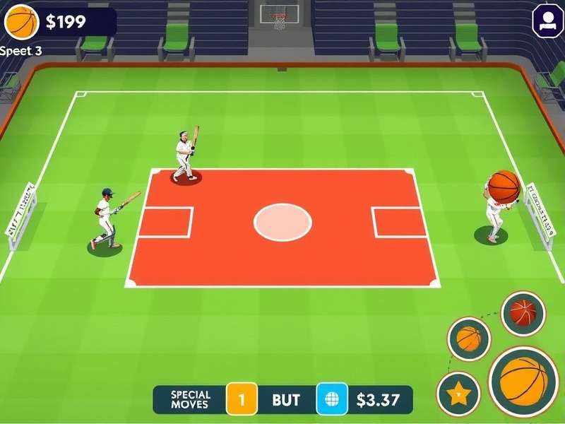 Basket Cricket Star gameplay screenshot showing cricket and basketball elements combined