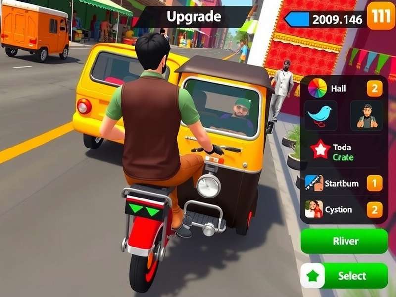 Rickshaw Warrior Quest gameplay showing character driving through Indian market