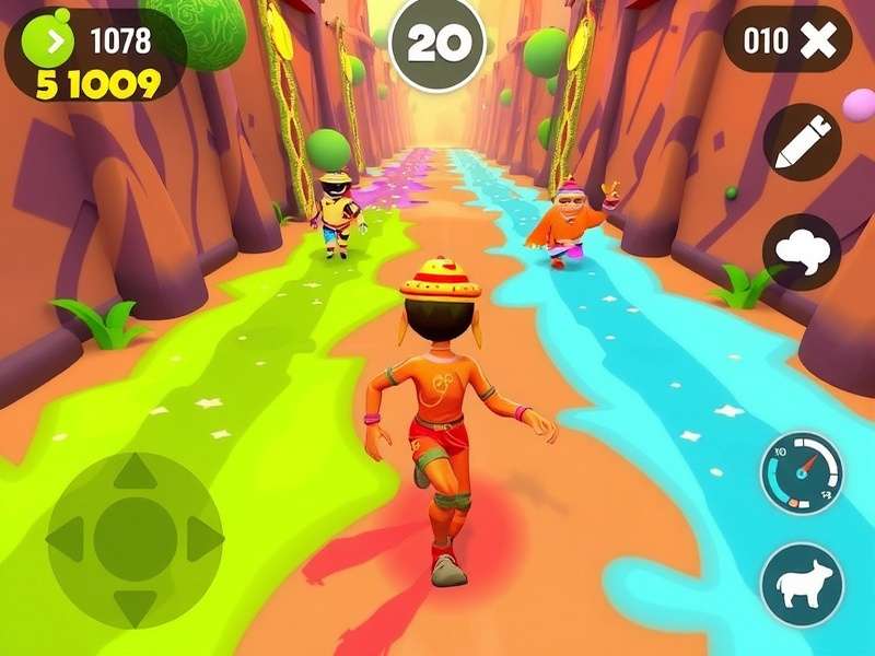 Holi Fun Run Master gameplay screenshot showing colorful characters and environments