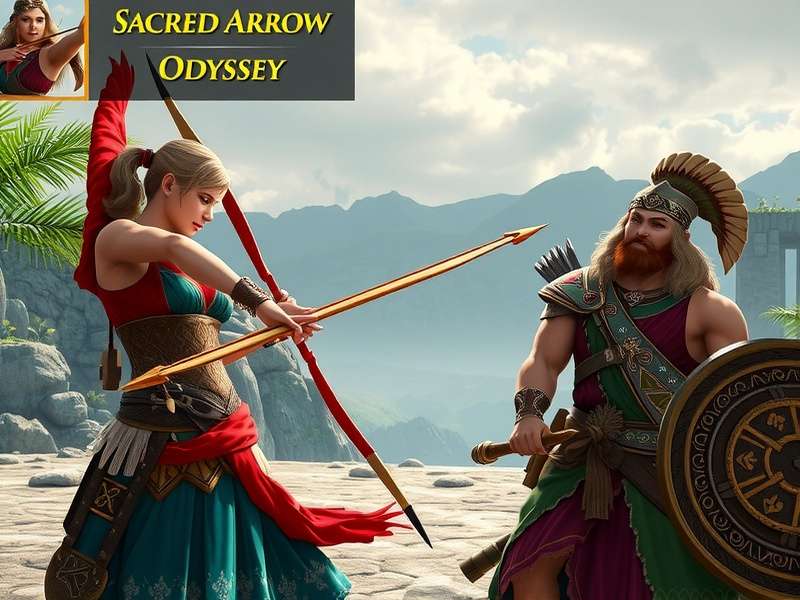 Sacred Arrow Odyssey gameplay screenshot showing archery combat