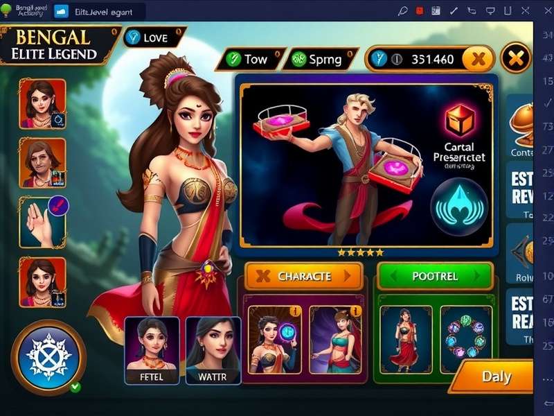 Visual showcase of Bengal Jewel Elite Legend's art style and interface design