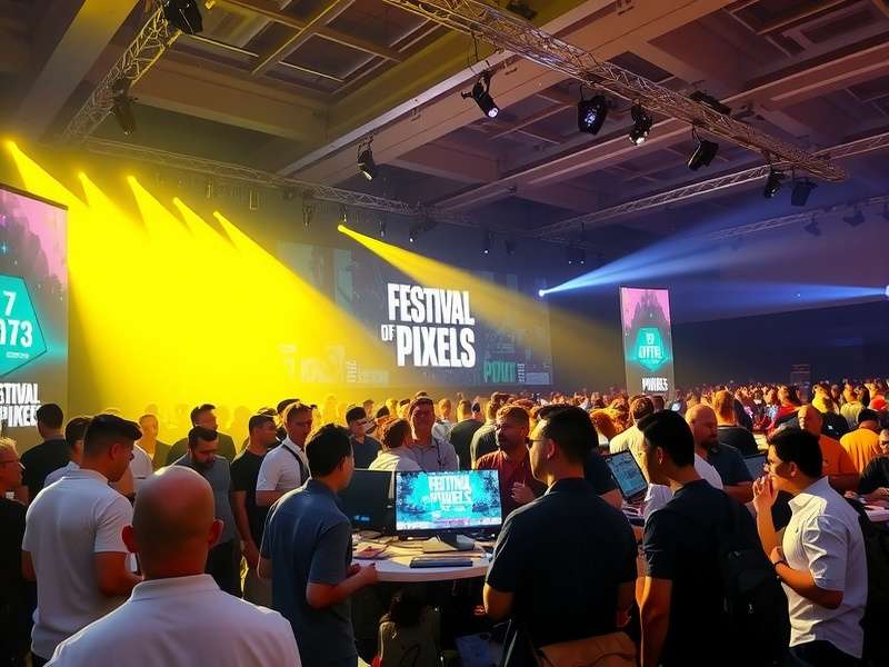 Competitive gaming tournament at Festival Of Pixels with focused players