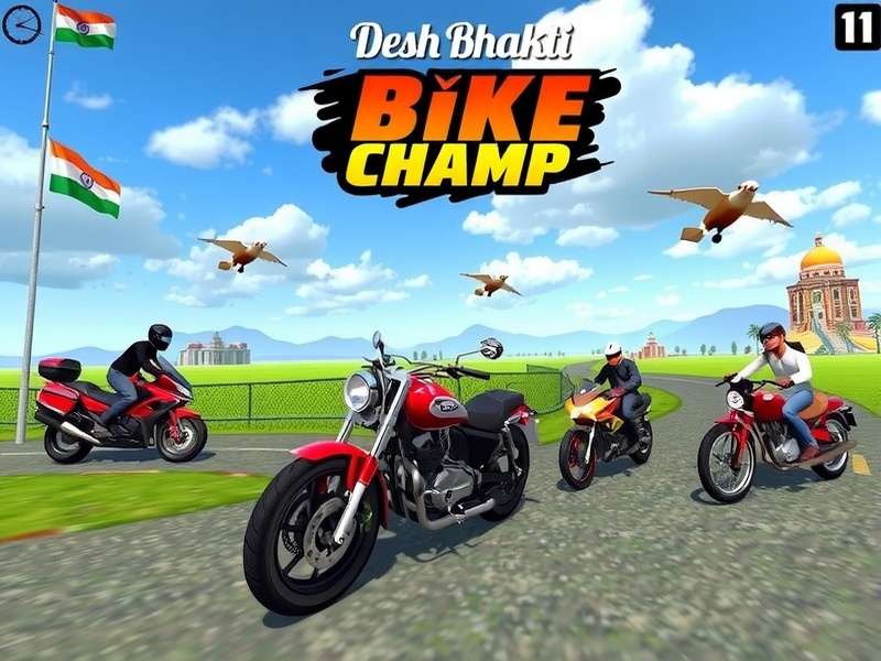 Desh Bhakti Bike Champ gameplay showing motorcycle racing through Indian landscape