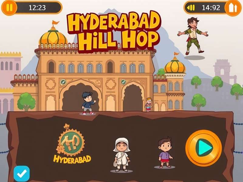 Hyderabad Hill Hop gameplay showing character navigating through historic Hyderabad location