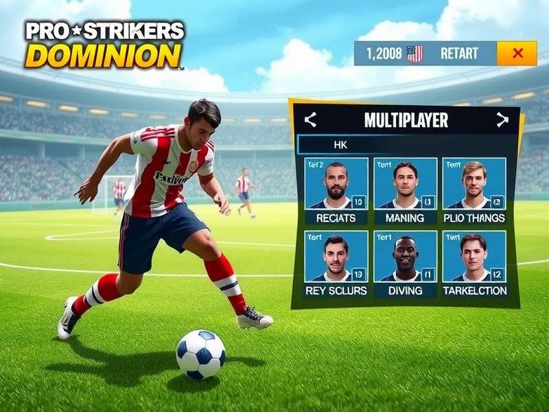 Pro Strikers Dominion gameplay screenshot showing realistic football action