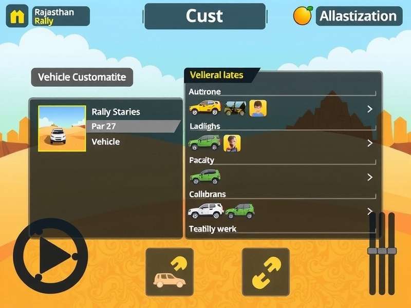 Rajasthan Rally Racket vehicle customization interface