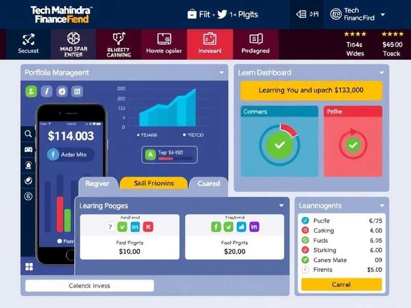 Tech Mahindra Finance Fiend learning dashboard showing progress tracking and skill development