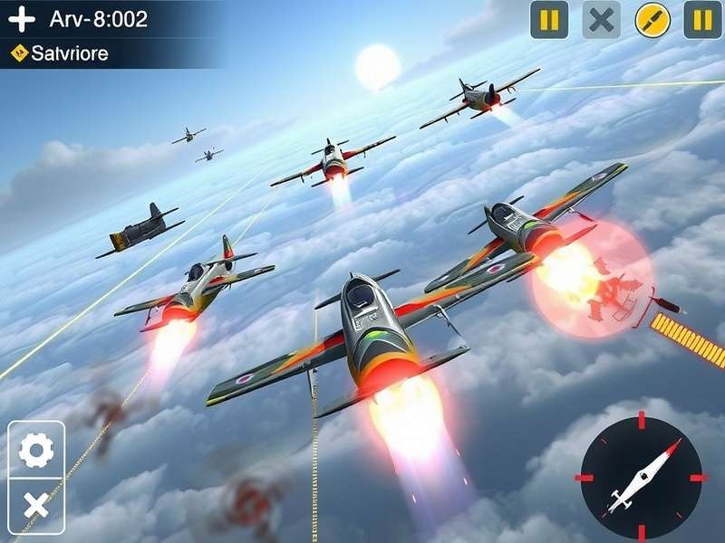 Aerial Warfare Wizard gameplay screenshot showing intense dogfight action