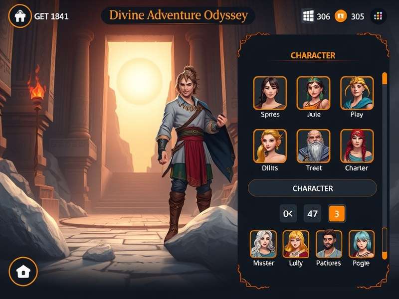Divine Adventure Odyssey gameplay screenshot showing protagonist in ancient temple