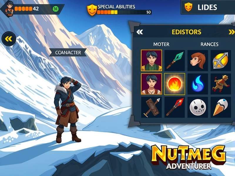 Nutmeg Ultimate Adventurer gameplay screenshot showing character in Himalayan environment