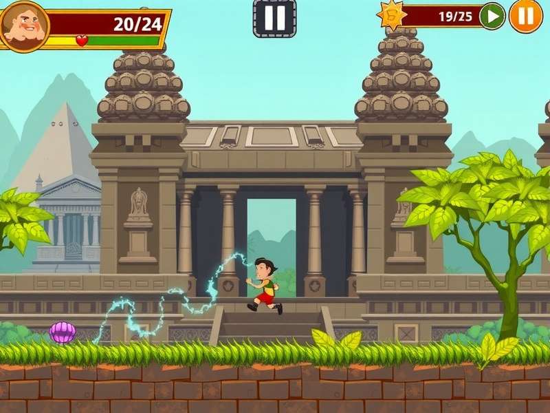 Ancient Temple Run character avoiding obstacles in temple