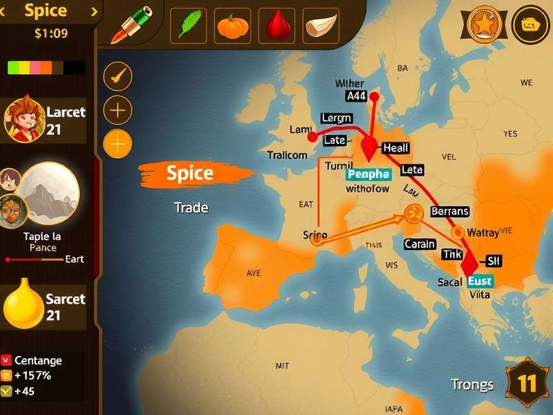 Spice Quest Supreme strategy map showing trade routes