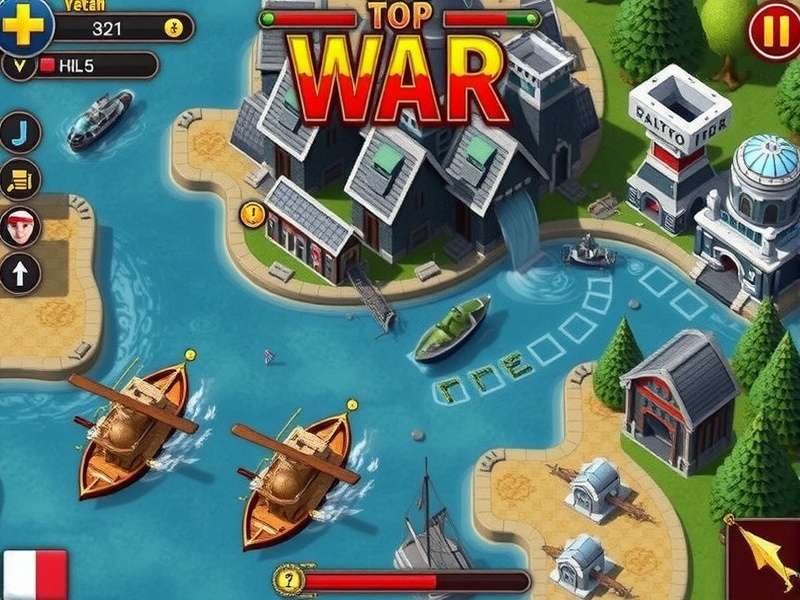 Strategic overview of a river battle map in Top War River Game showing ship formations