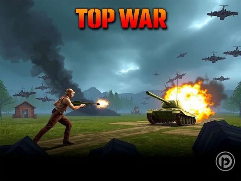 Epic strategy game battle scene on a computer screen, showcasing Top War gameplay