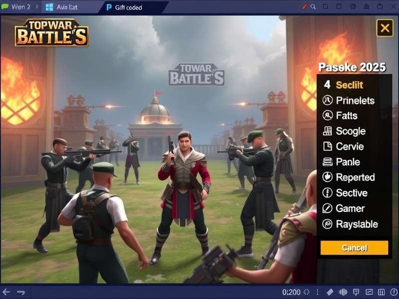 Top War Battle Game gift codes 2025 interface showing rewards